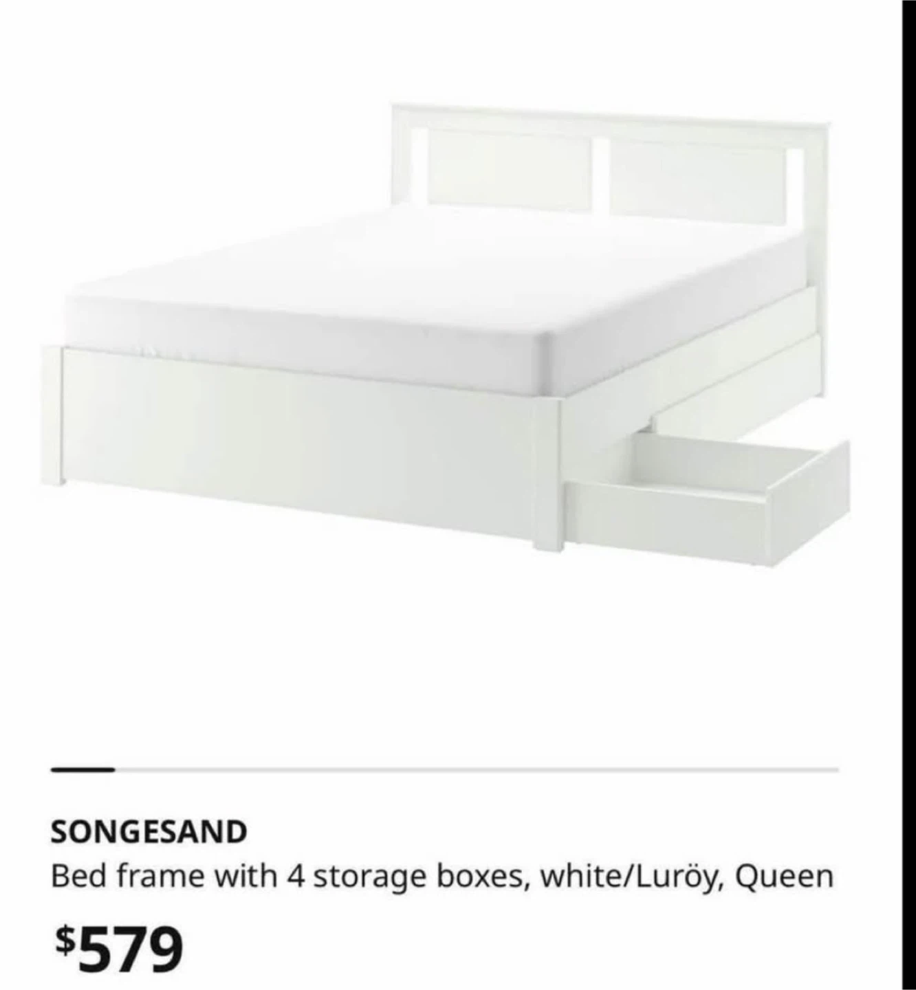 IKEA SONGESAND Queen Bed Frame with Storage - White