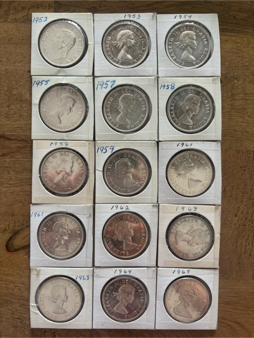 Canadian Silver Dollar Lot (1952–1965) – 15 Coins – AU/BU