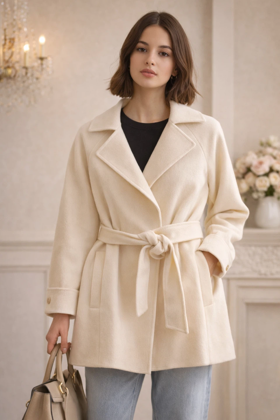 Petite Studio N.Y.C. Belted Coat - Cream
