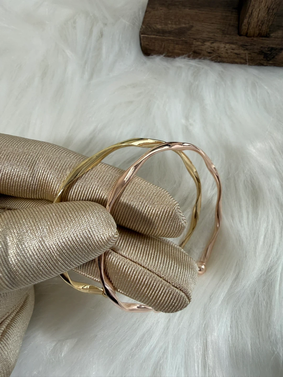 Twisted Bangle Bracelets Set - Gold & Rose Gold Tones