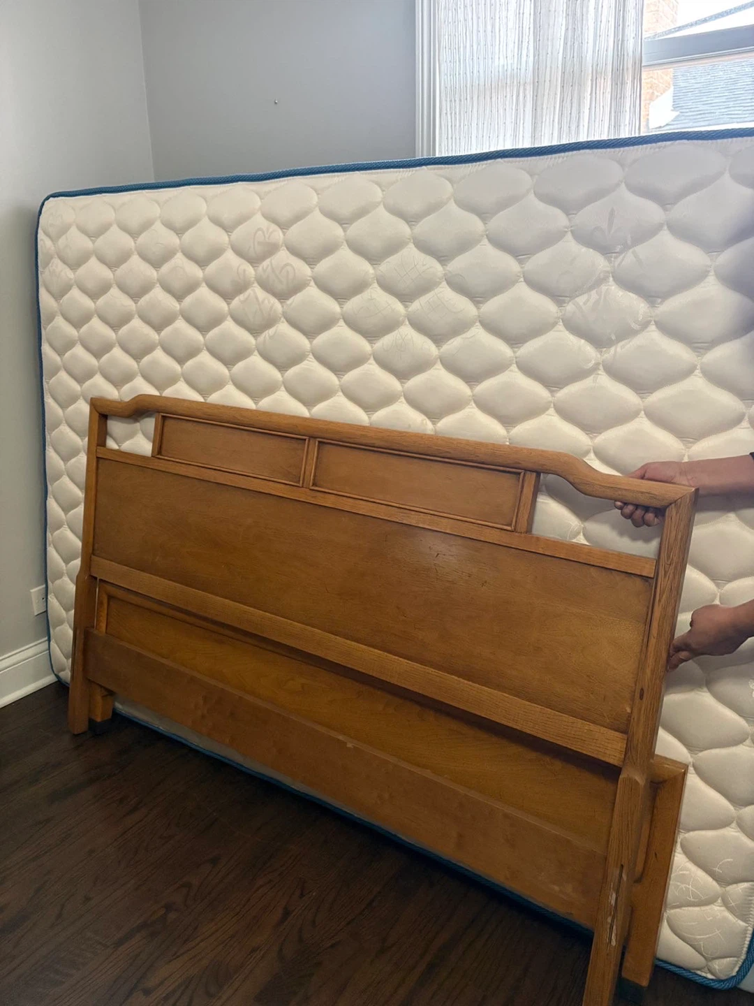 Wooden bed frame with like new mattress