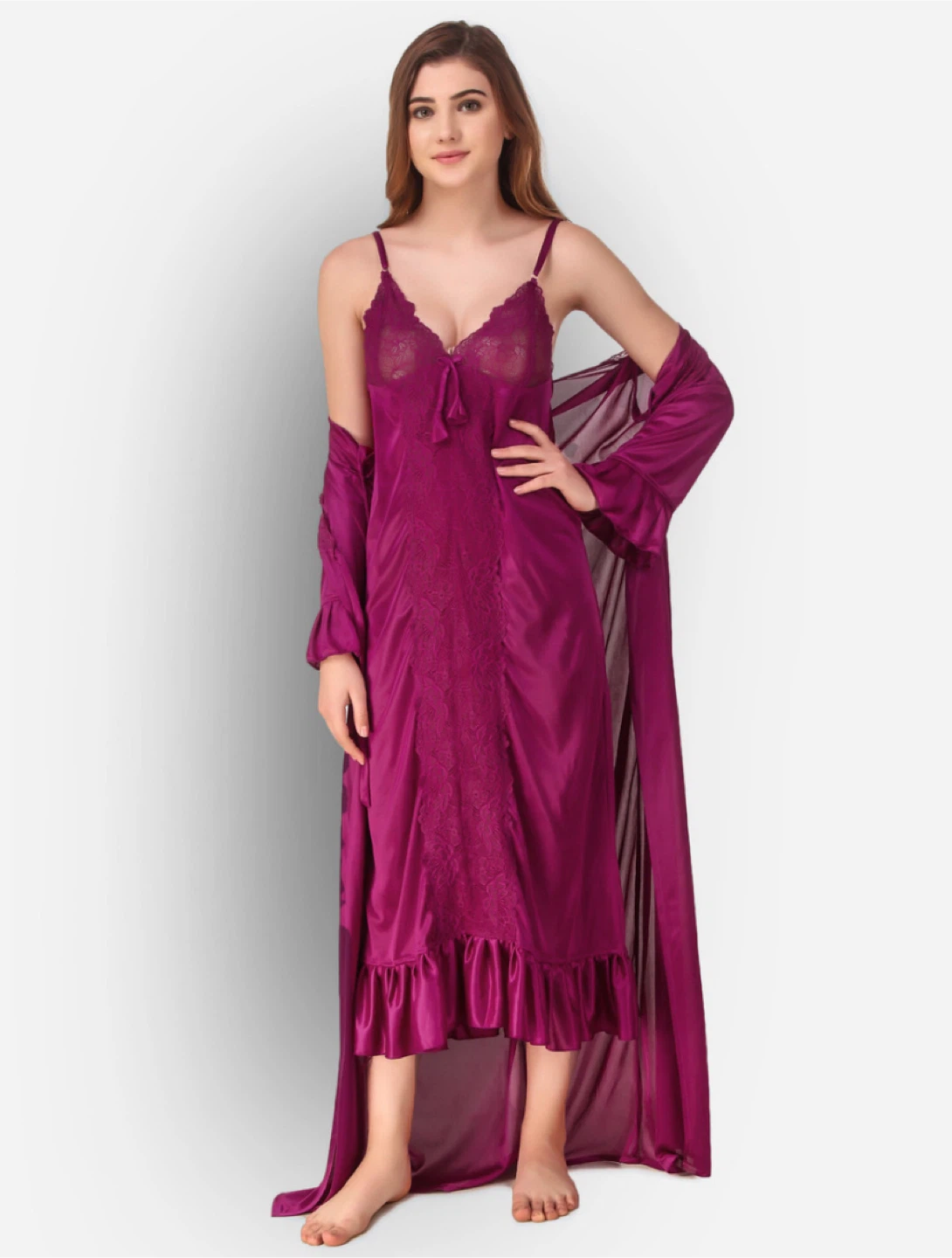 Purple Lace Nightgown and Robe Set