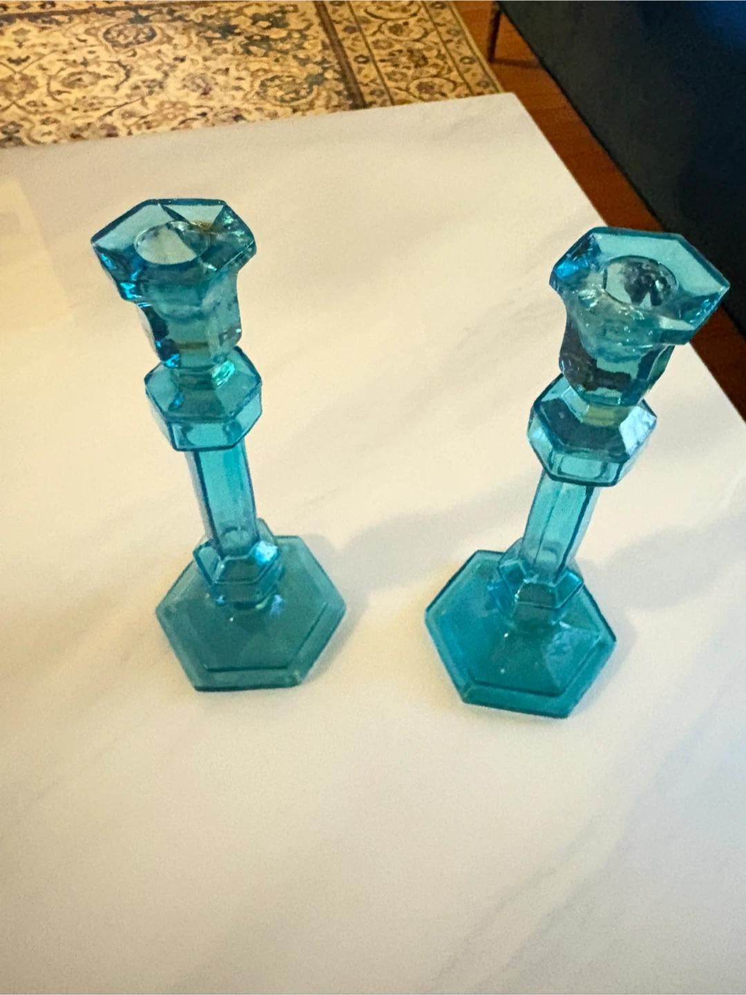 Set of 2 Teal Glass Candlesticks - photo 2