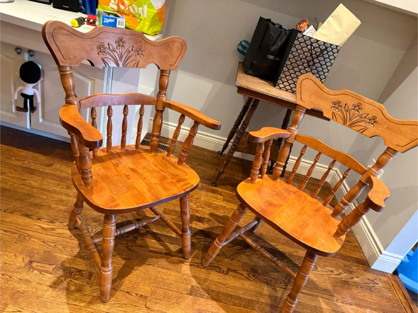 Wooden Accent Chairs with Carved Flowers