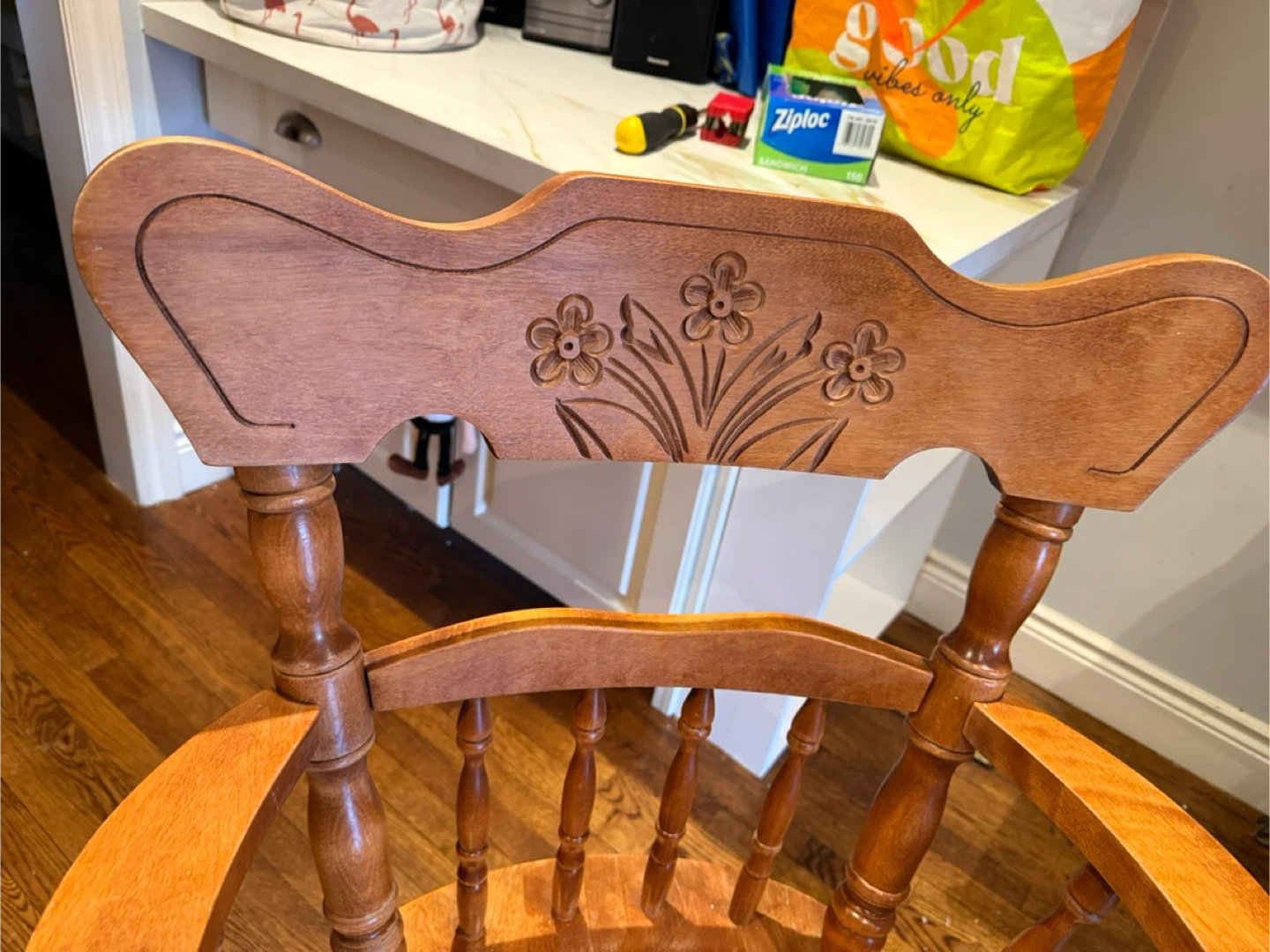 Wooden Accent Chairs with Carved Flowers - photo 4