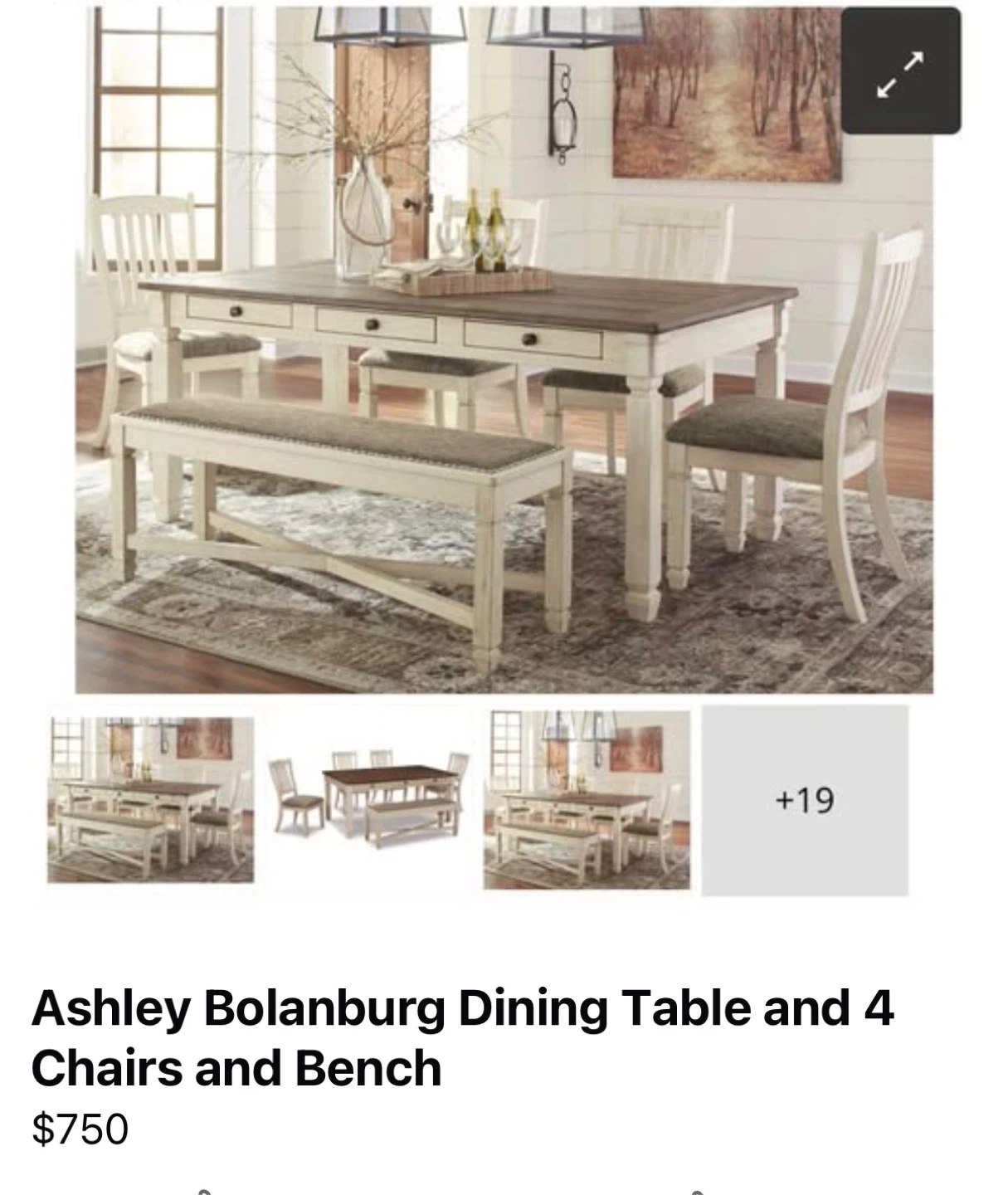 Ashley Bolanburg Dining Table and 4 Chairs and Bench