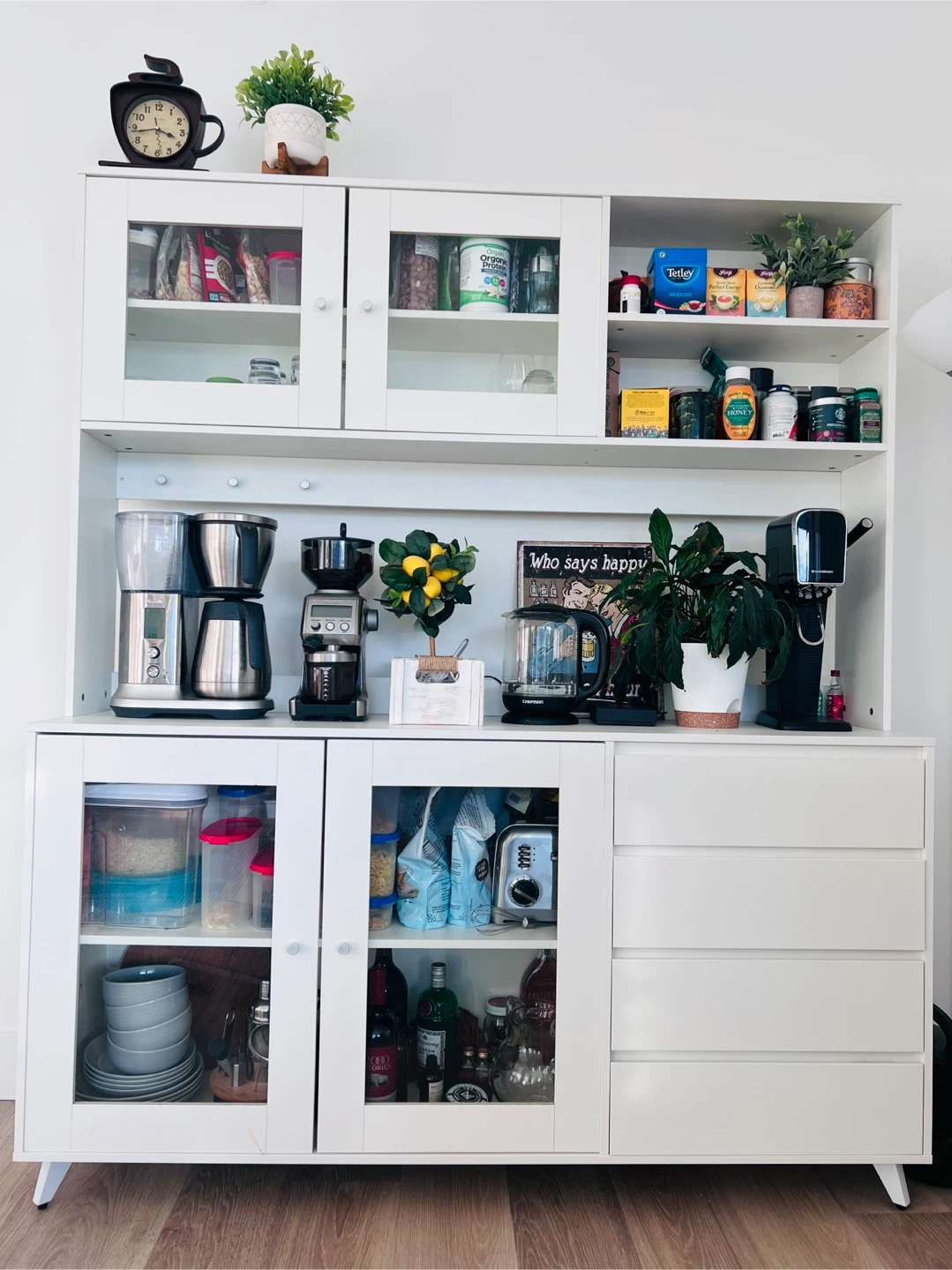 White Kitchen Pantry with Glass Doors - photo 2