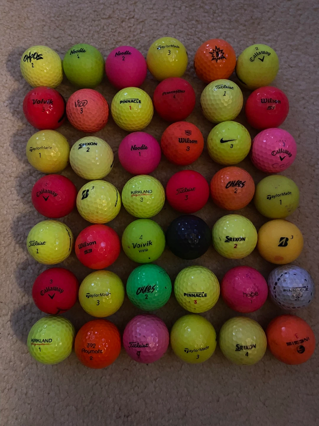 Assorted colour Golf Balls - Various Brands