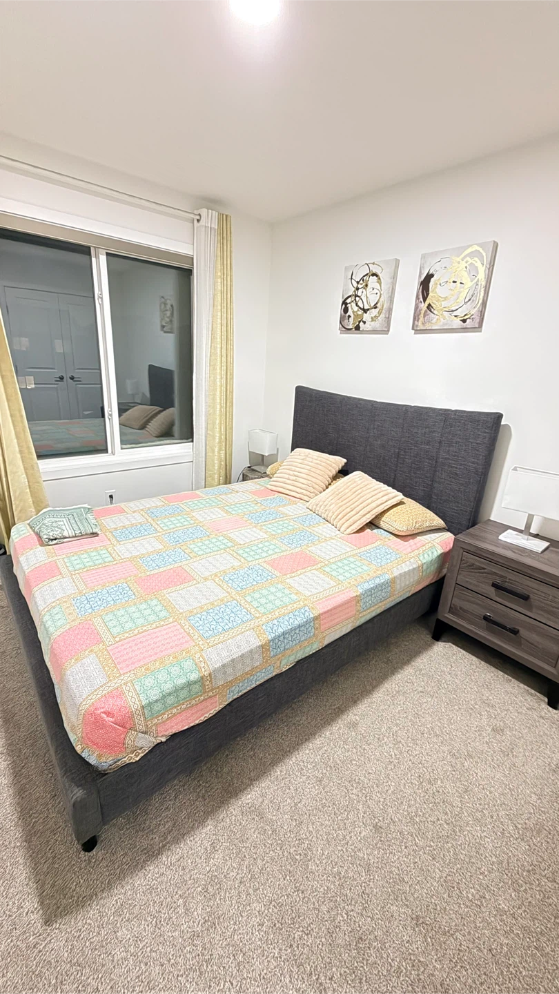 Queen Size Grey Upholstered Platform Bed Frame - photo 2