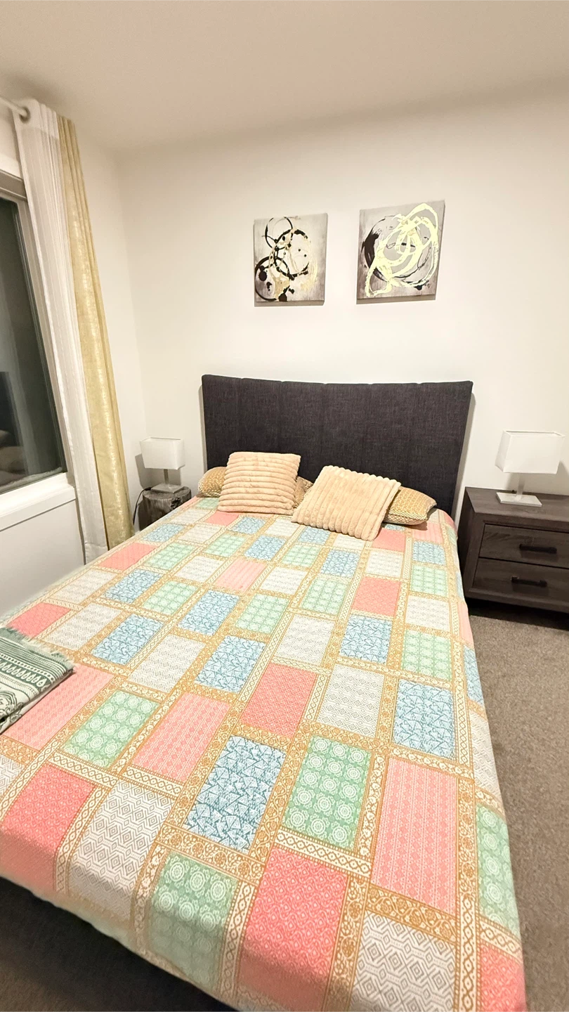 Queen Size Grey Upholstered Platform Bed Frame