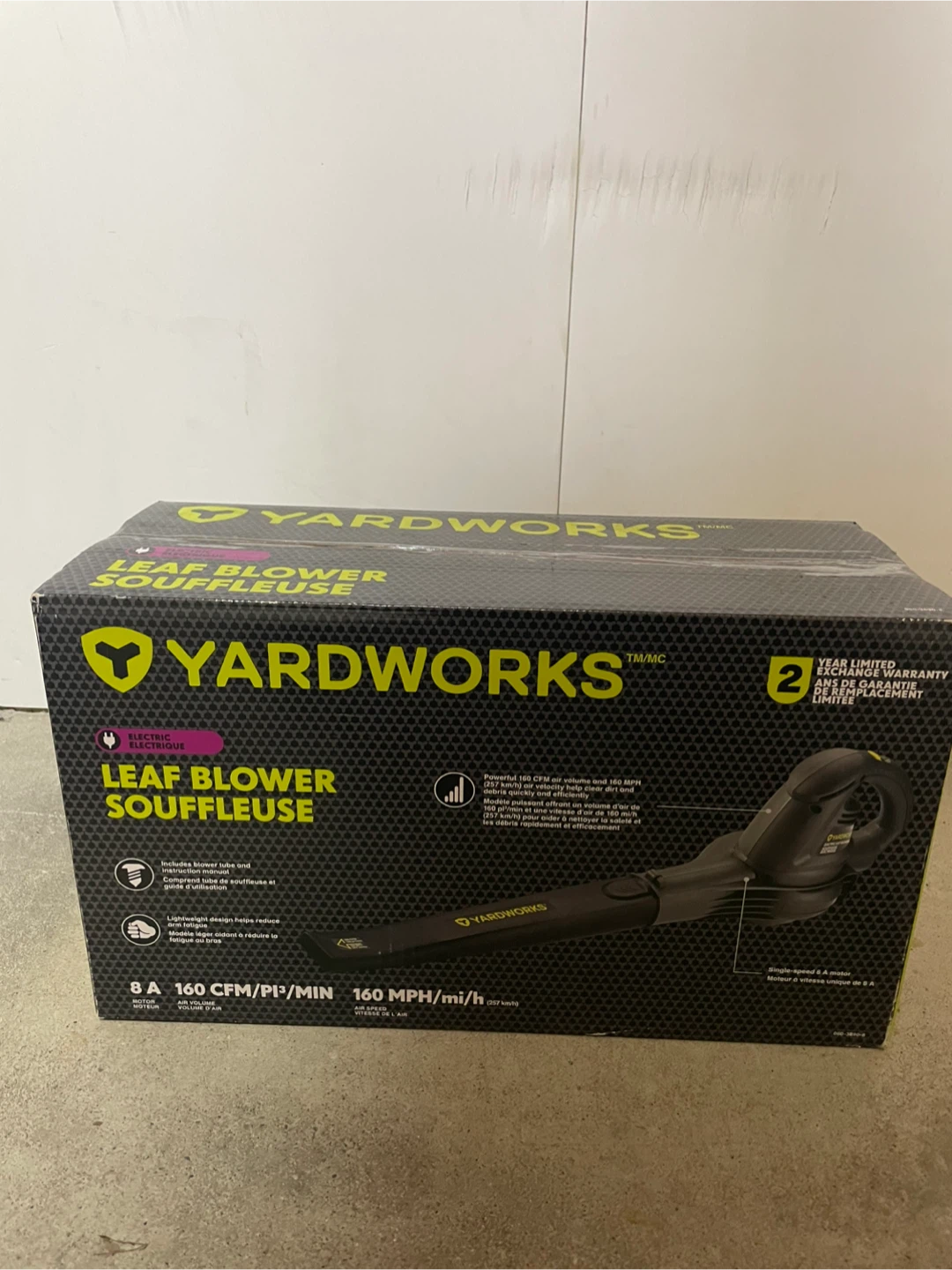 Yardworks Electric Leaf Blower New