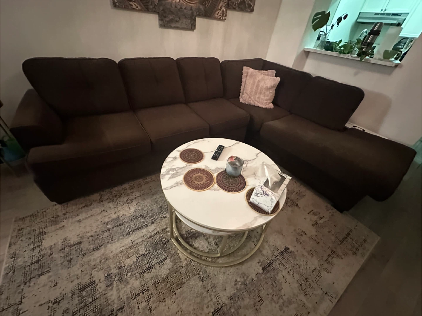 Brown Sectional Sofa with Chaise - photo 2