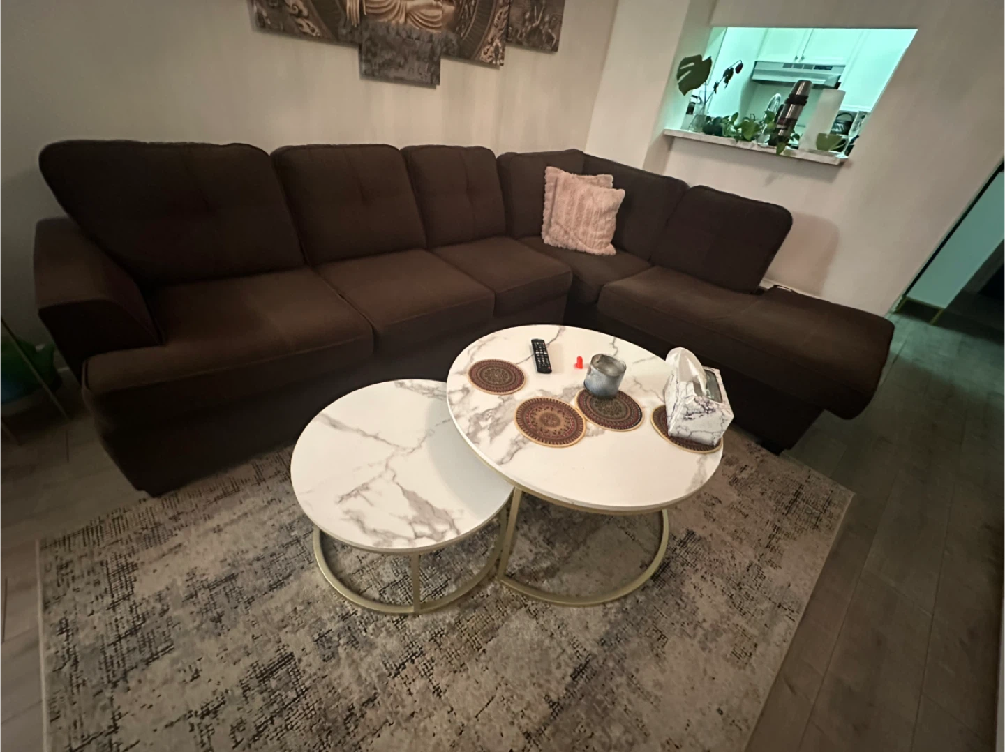 Brown Sectional Sofa with Chaise