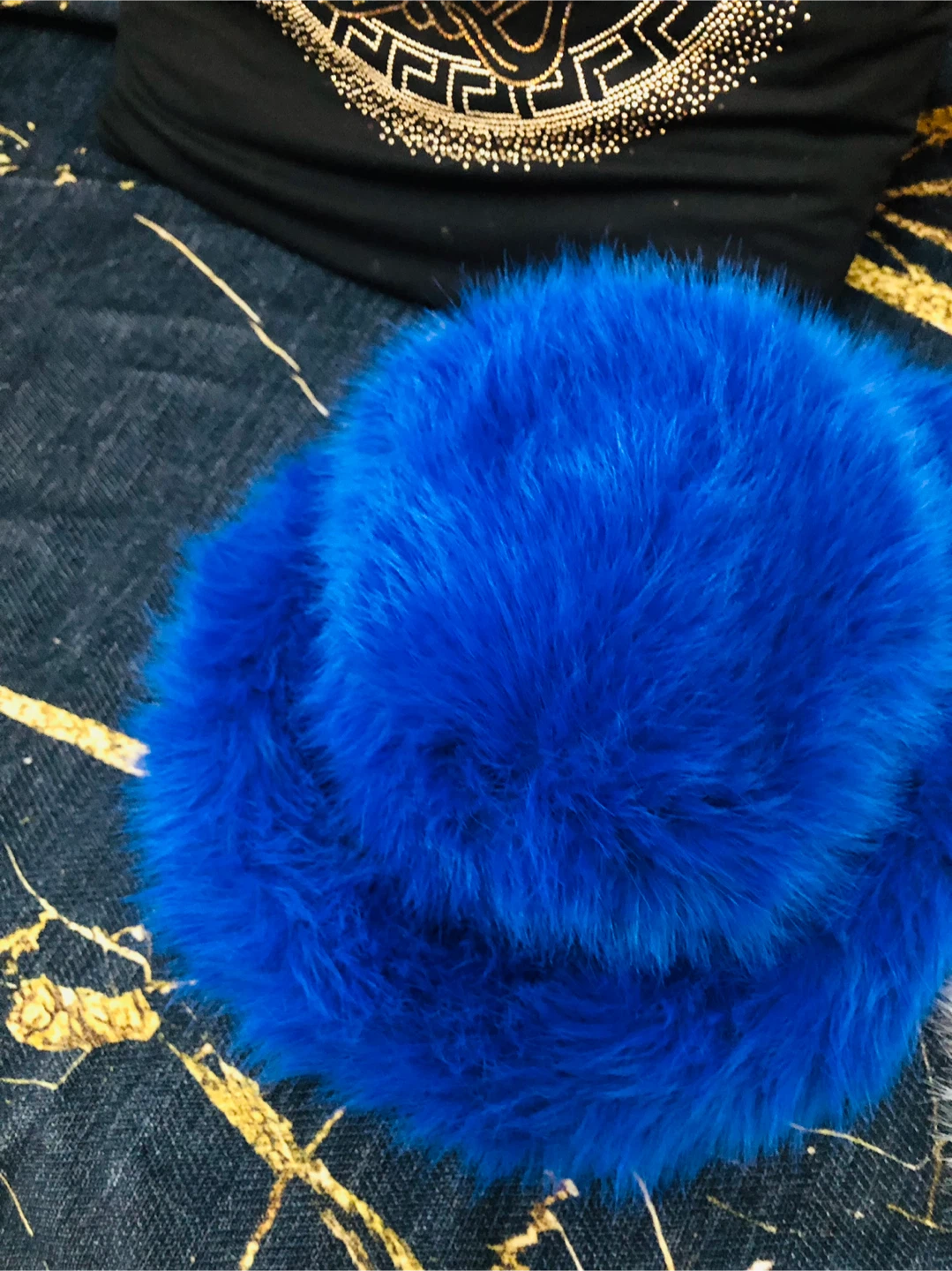 Vibrant Blue Faux Fur Robe and Hat Set