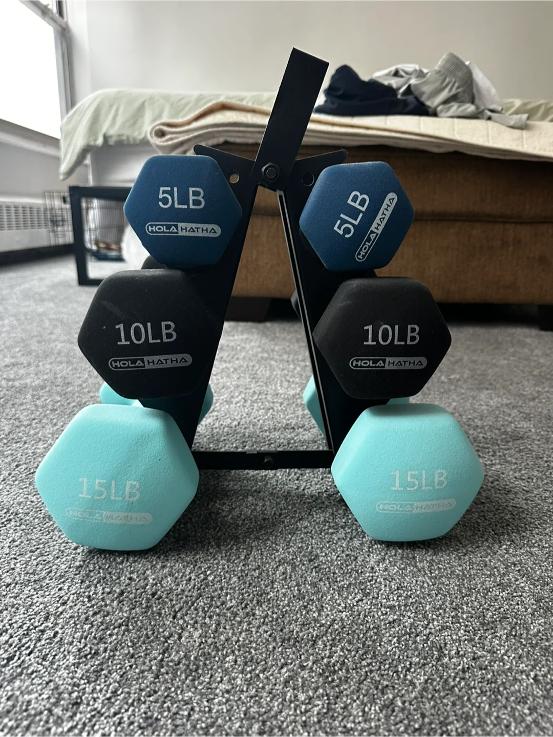 HOLA HATHA Dumbbell Set with Rack (5lb, 10lb, 15lb pairs) - photo 2