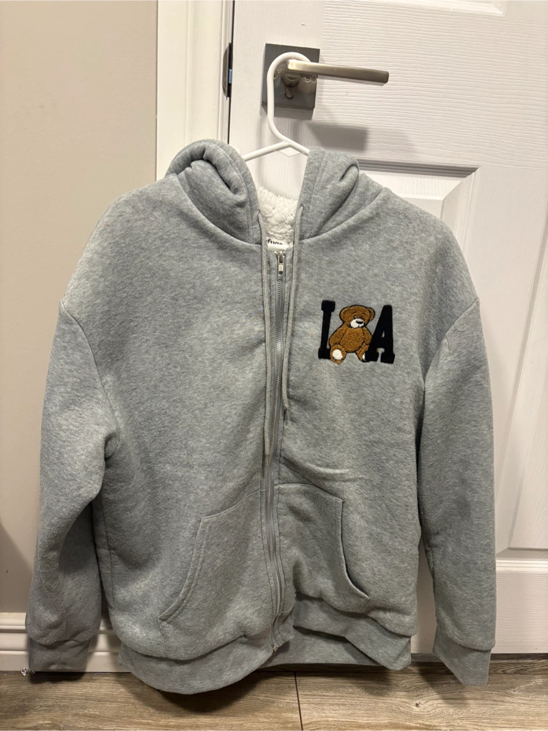 Grey Teddy Bear Zip-Up Hoodie