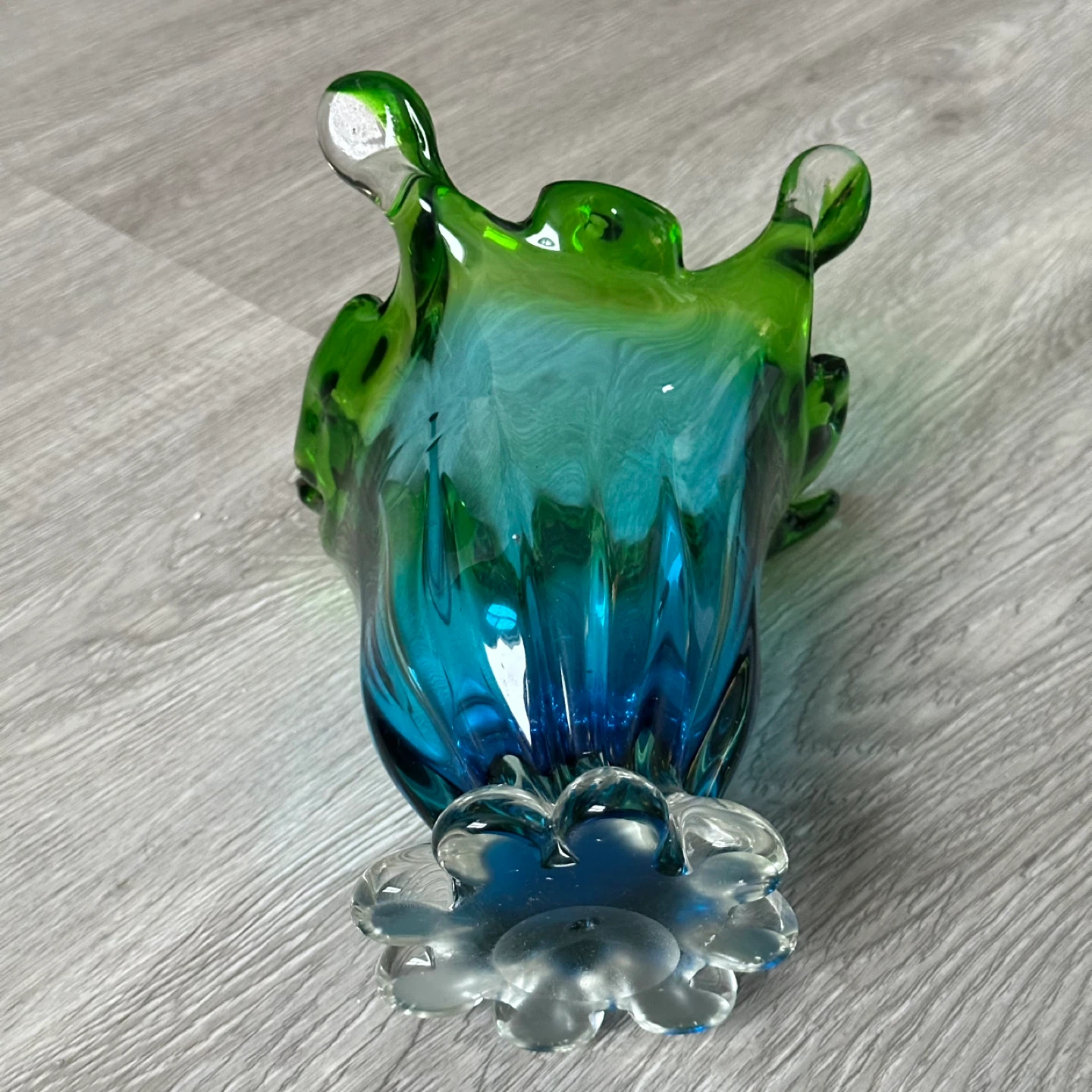 MCM Style Aqua Blue & Green Swung Finger Pedestal Art Vase - photo 3