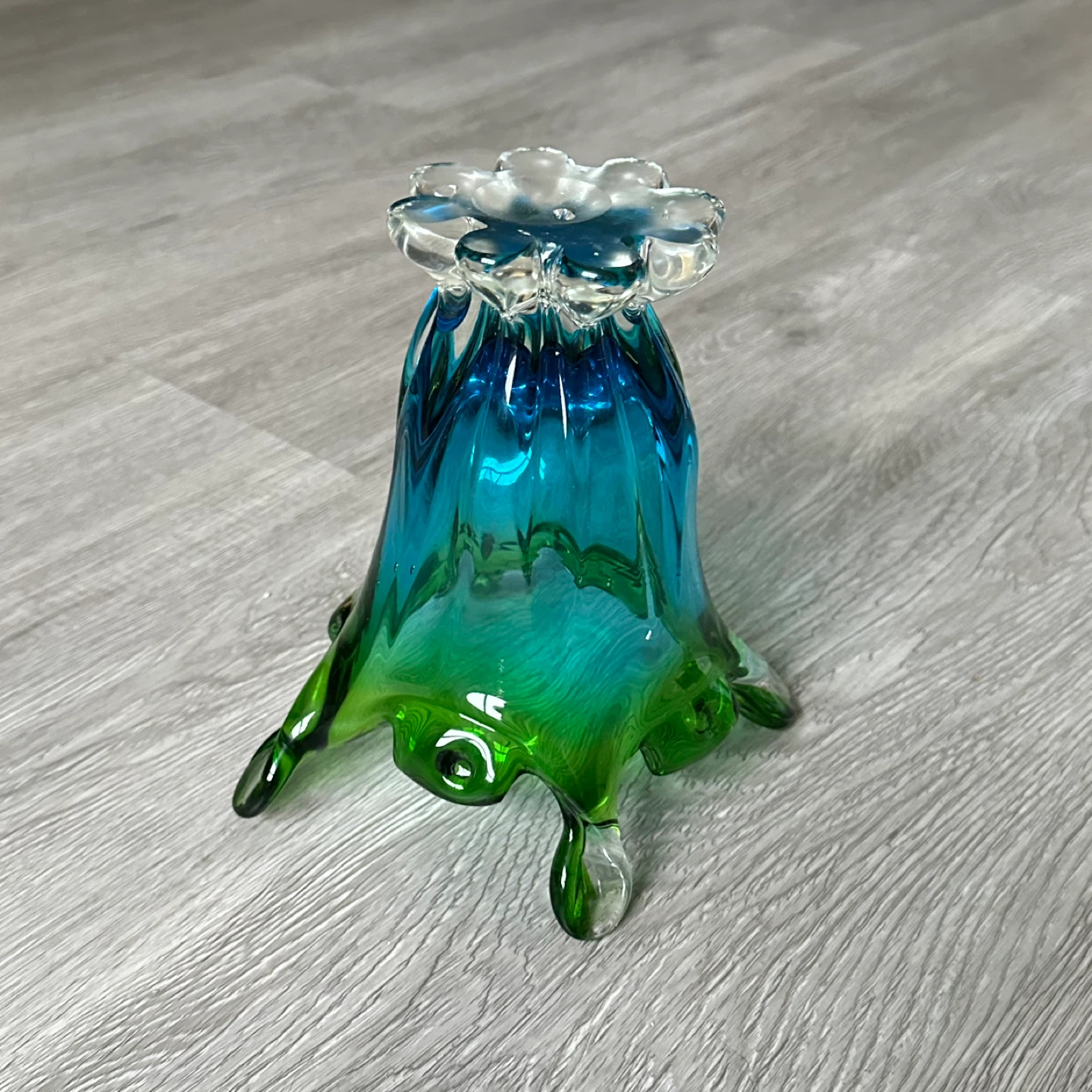 MCM Style Aqua Blue & Green Swung Finger Pedestal Art Vase - photo 2