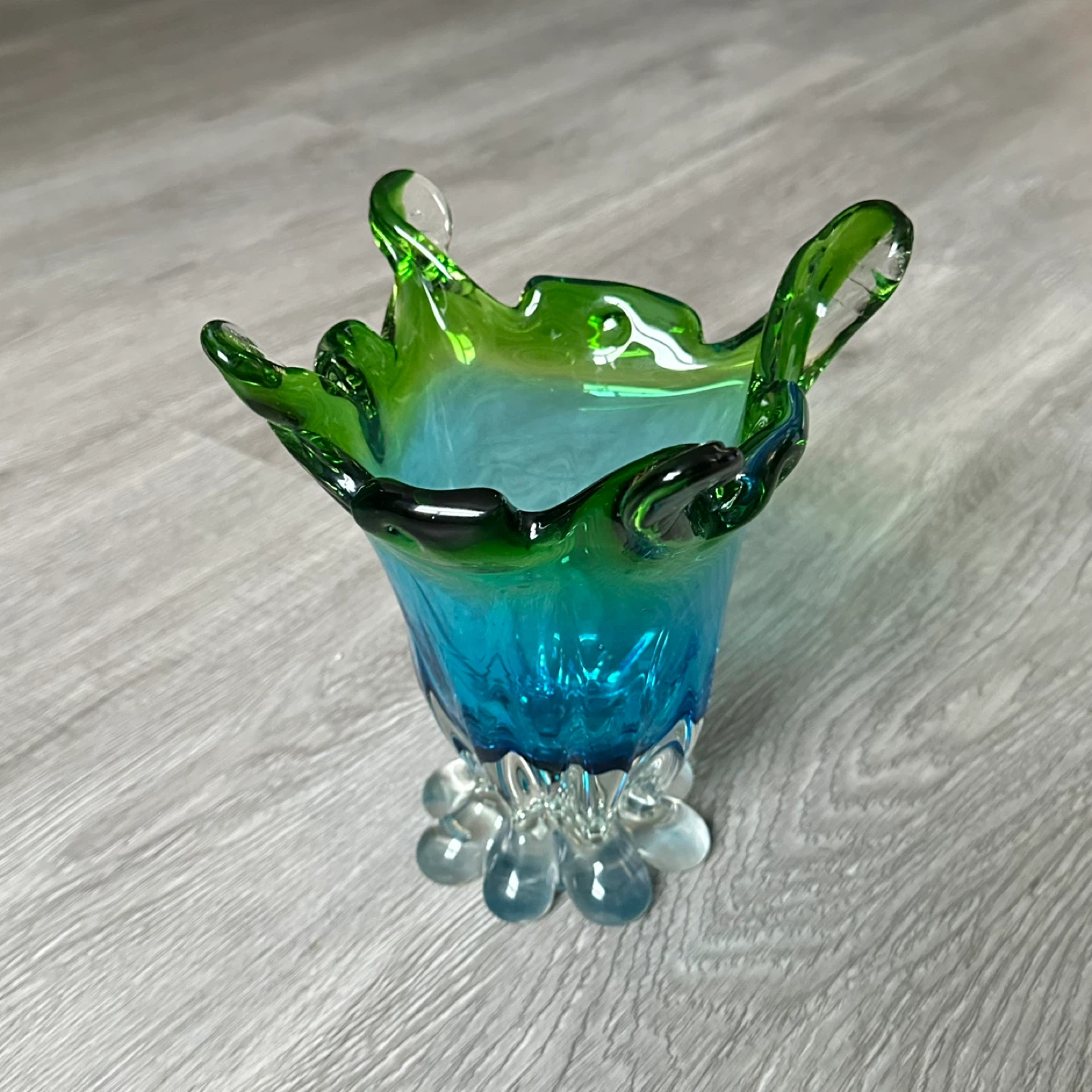 MCM Style Aqua Blue & Green Swung Finger Pedestal Art Vase