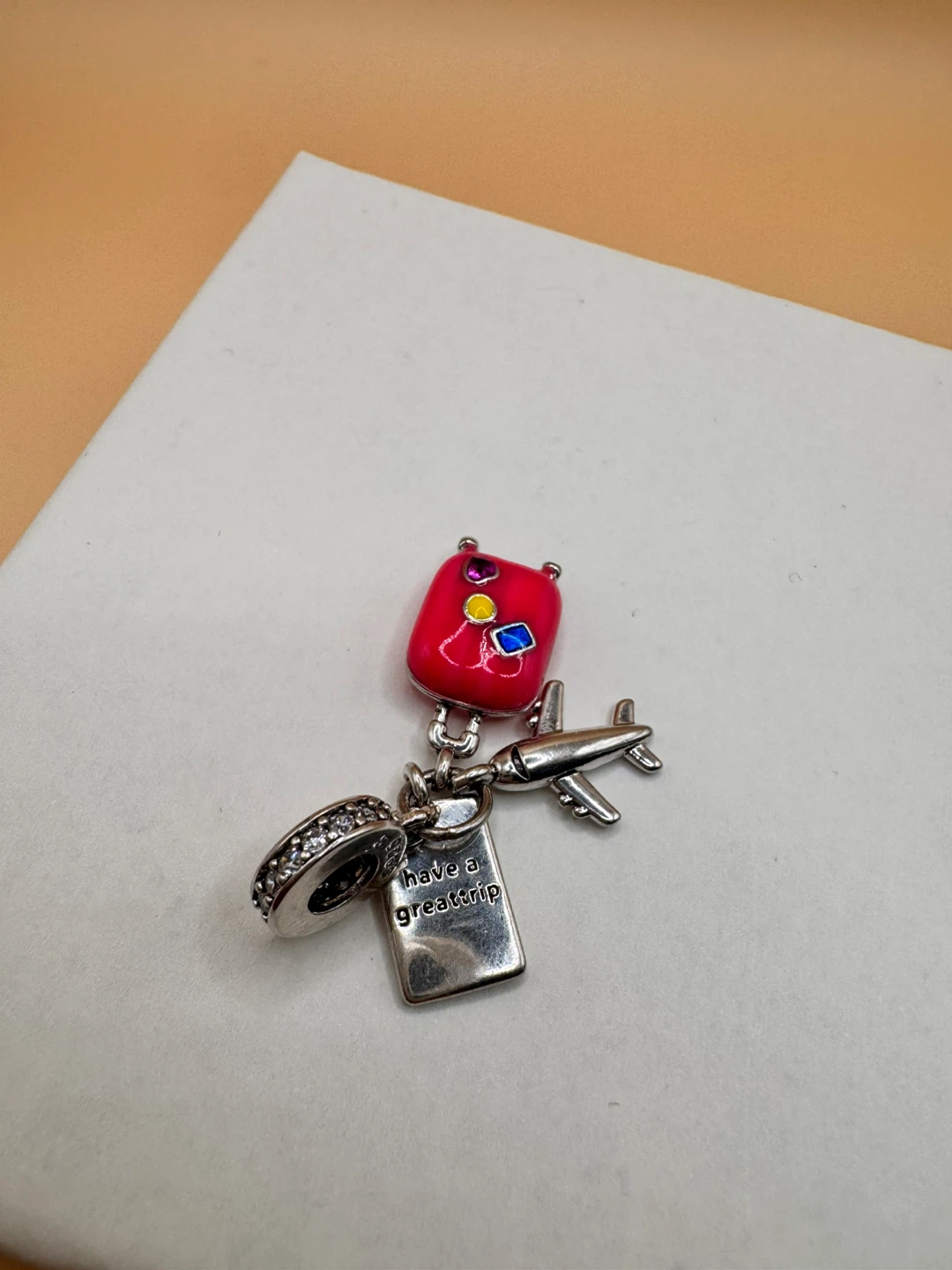 Travel Charm with Suitcase and Airplane - S925 Sterling Silver - photo 2