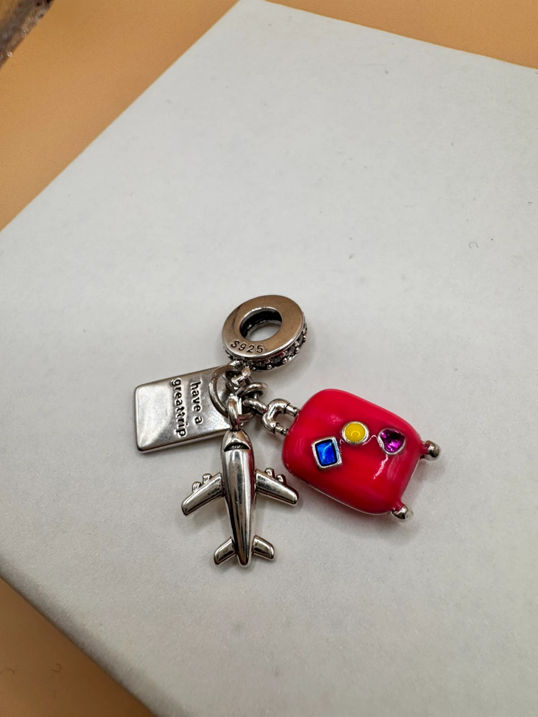Travel Charm with Suitcase and Airplane - S925 Sterling Silver