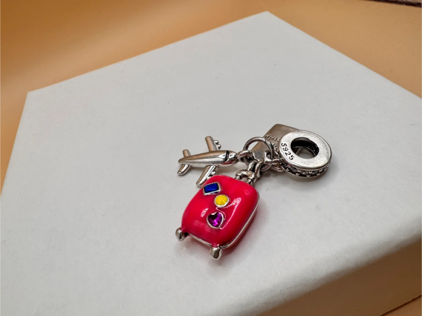 Travel Charm with Suitcase and Airplane - S925 Sterling Silver - photo 3
