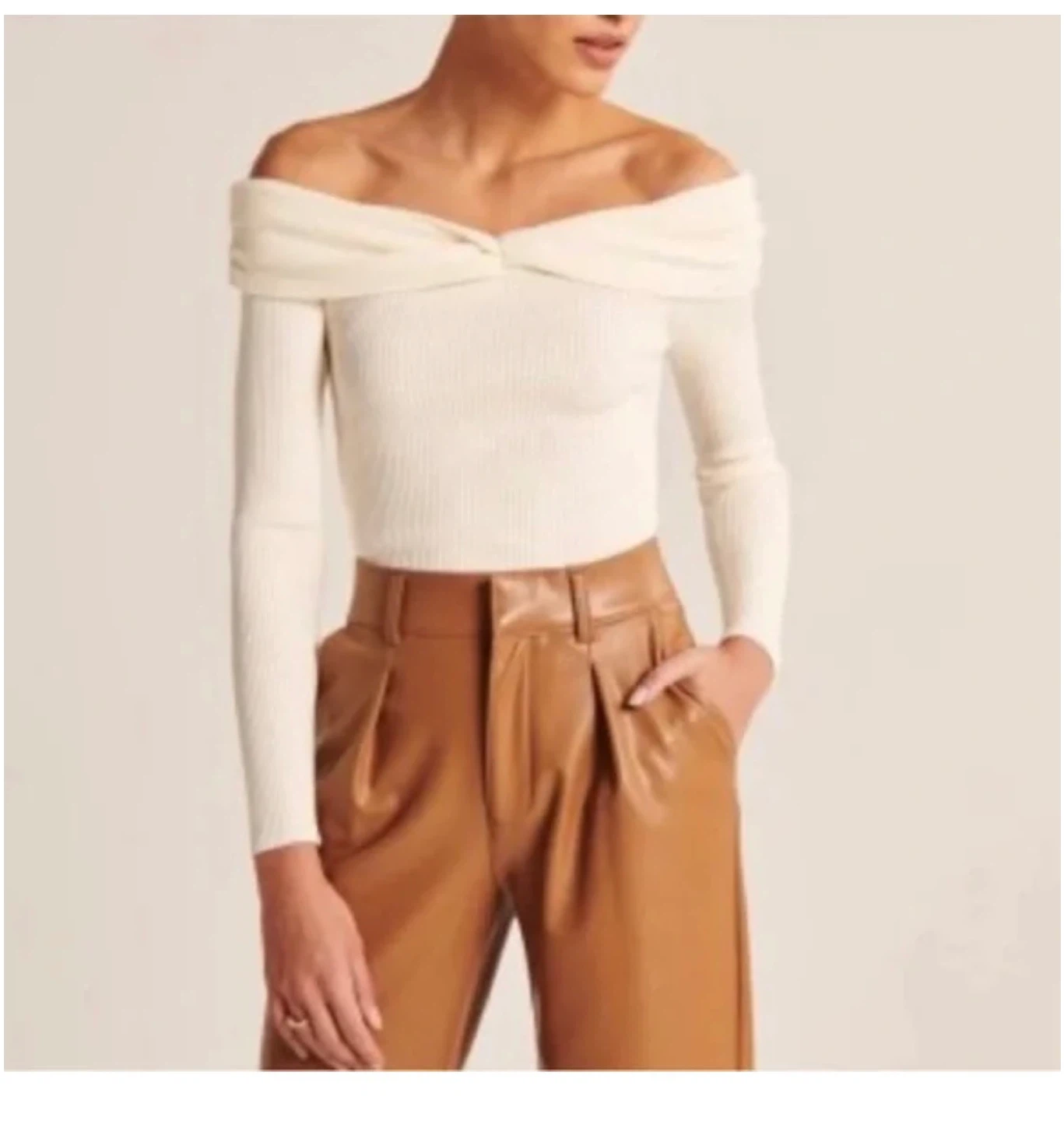 Abercrombie & Fitch Off-the-Shoulder Top Olive Green Size S