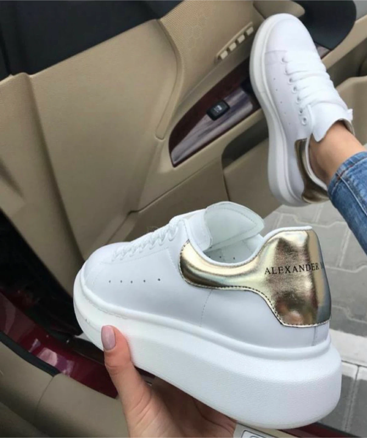 Alexander McQueen White & Gold Leather Sneakers