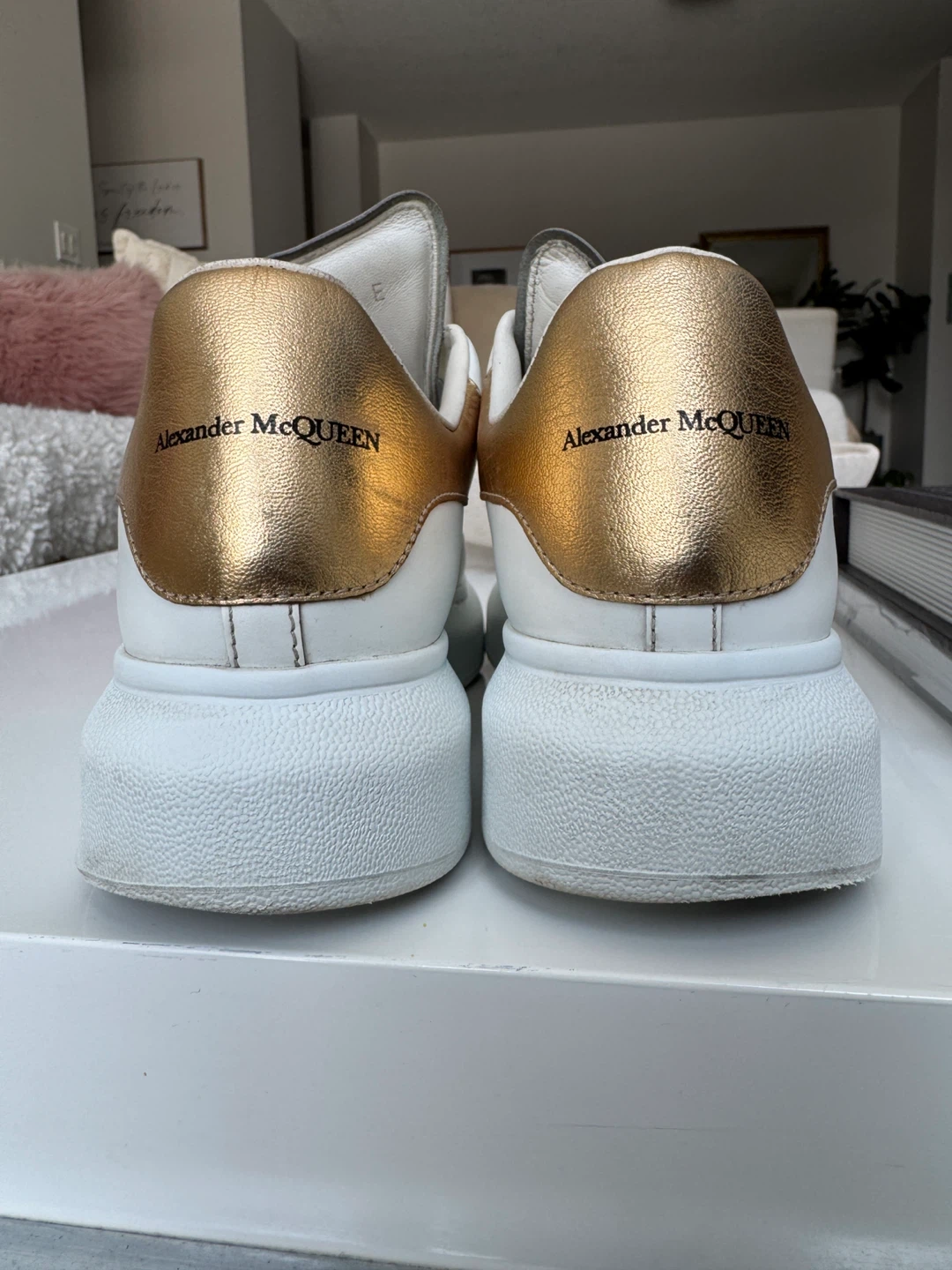 Alexander McQueen White & Gold Leather Sneakers - photo 4