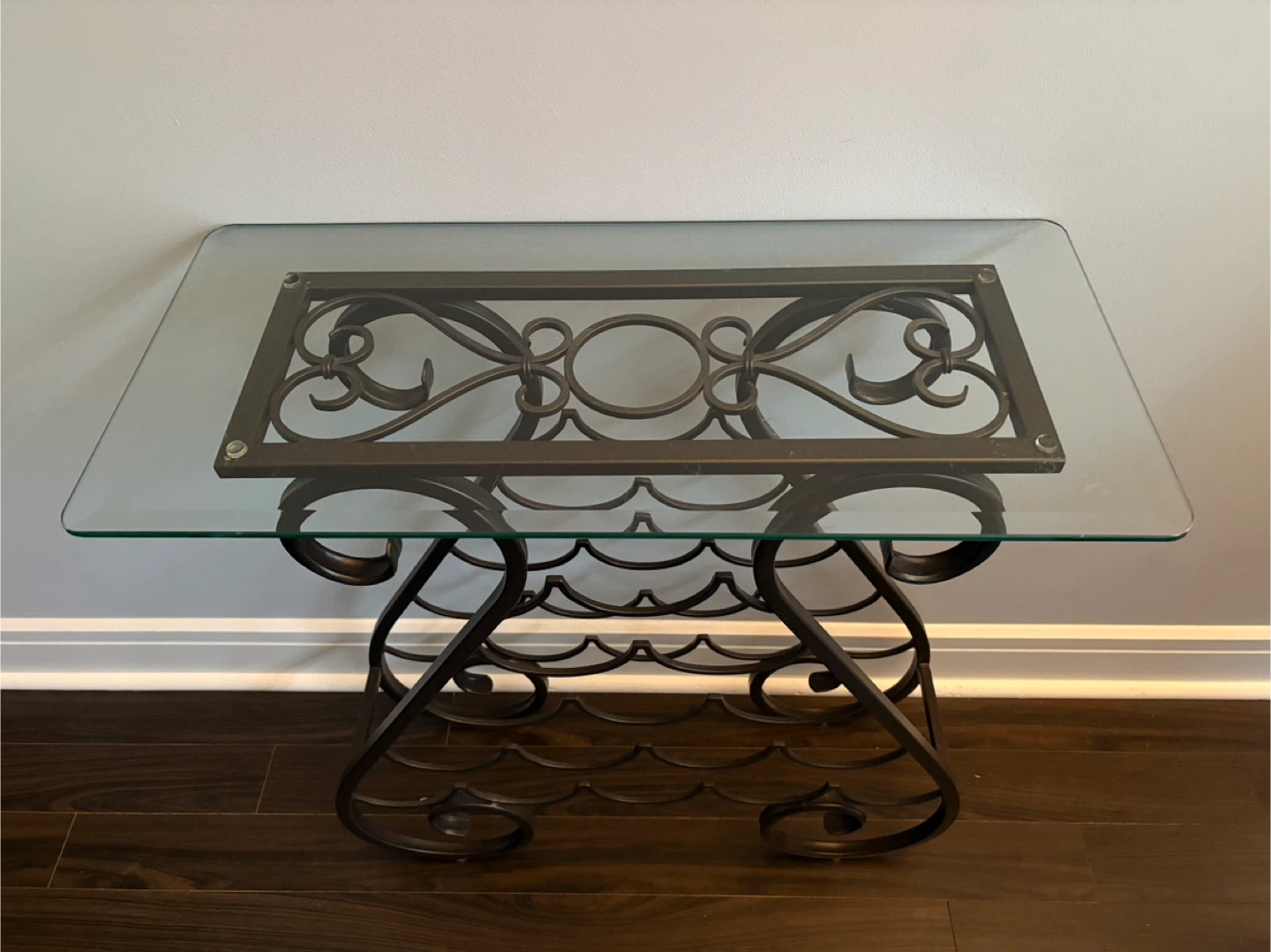 🍷 Metal Wine Rack Table with Glass Top – Holds 15 Bottles - photo 2