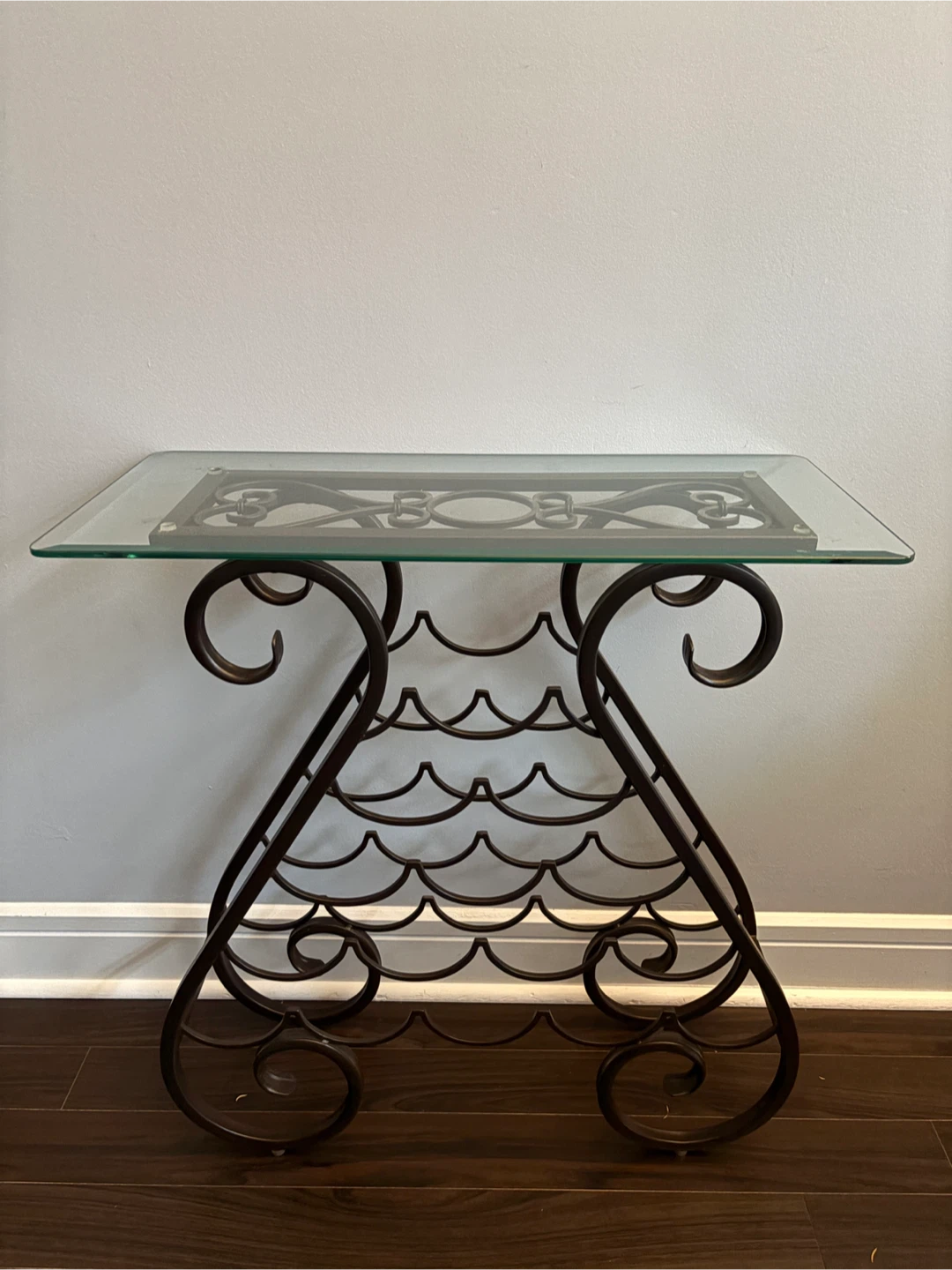 🍷 Metal Wine Rack Table with Glass Top – Holds 15 Bottles - photo 3