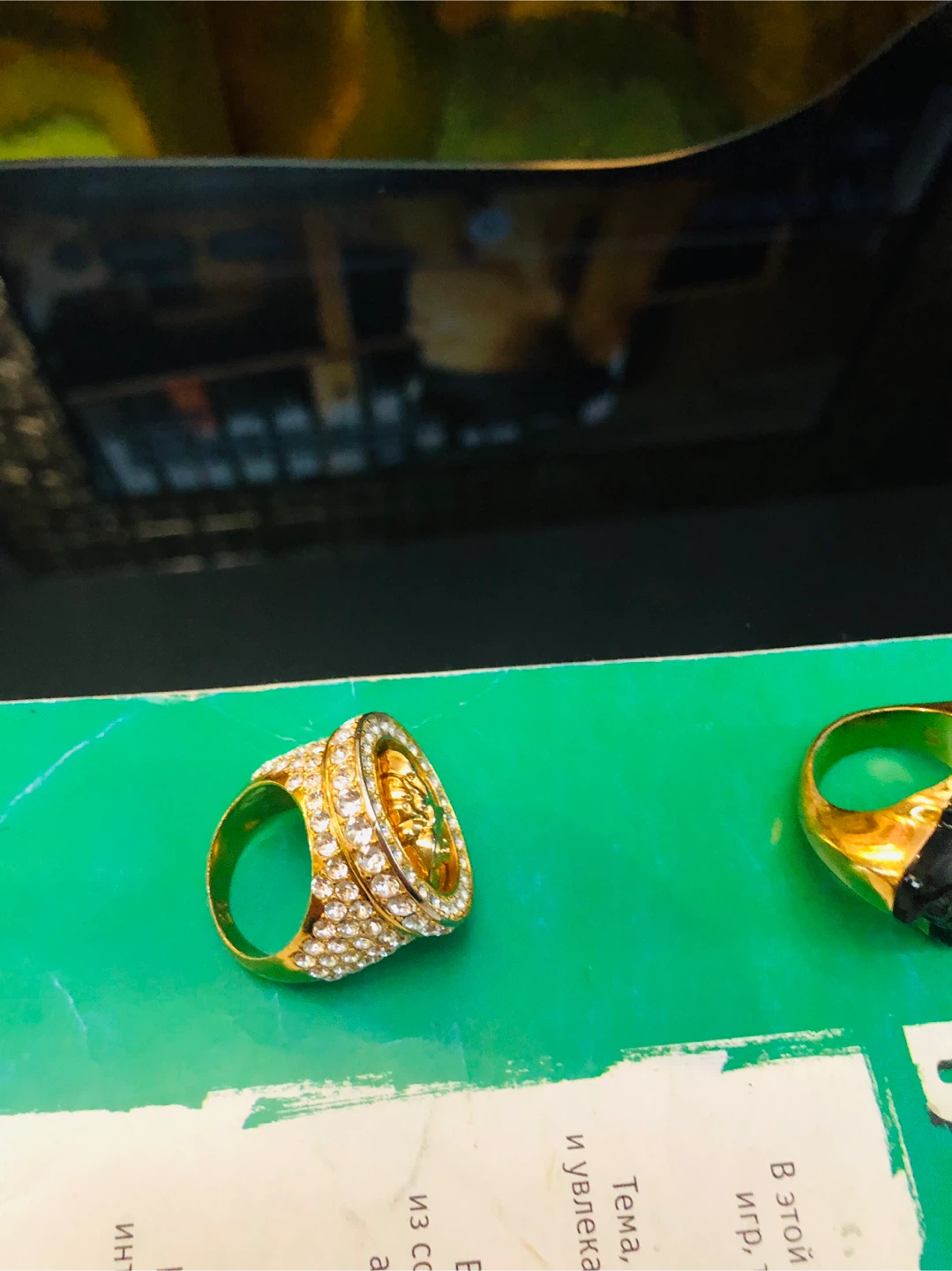 24 k Gold  plated  Versace Ring with  stones 9 - photo 3