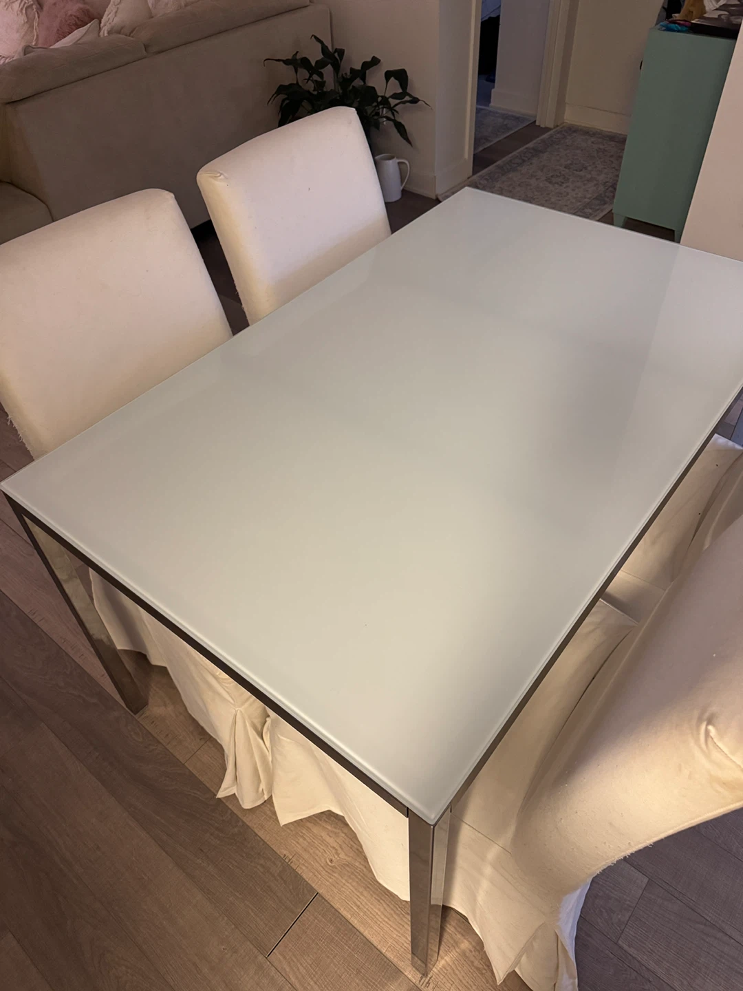 Modern Glass Top Dining Table with Metal Frame - photo 3