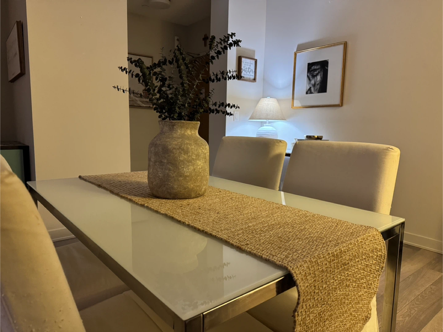 Modern Glass Top Dining Table with Metal Frame - photo 2