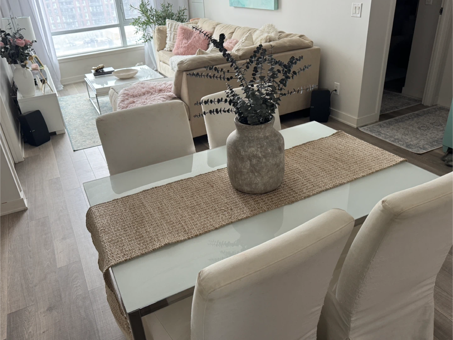 Modern Glass Top Dining Table with Metal Frame - photo 5
