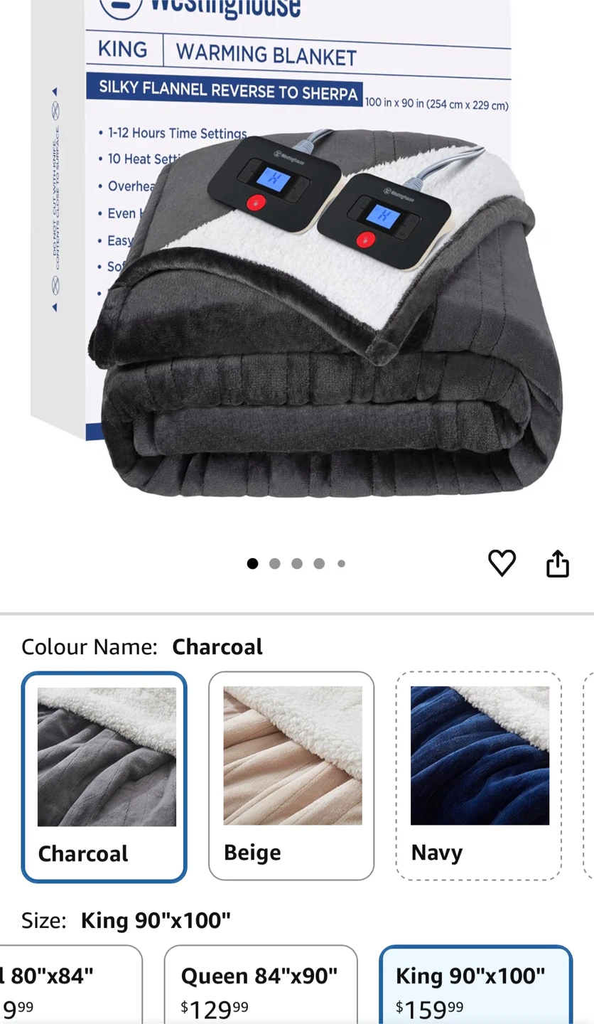 Westinghouse King Warming Blanket - Charcoal