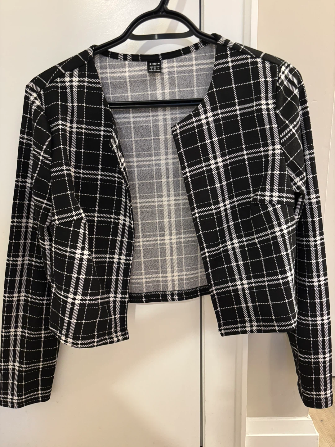 Jacket - Black and White Plaid Cropped Jacket