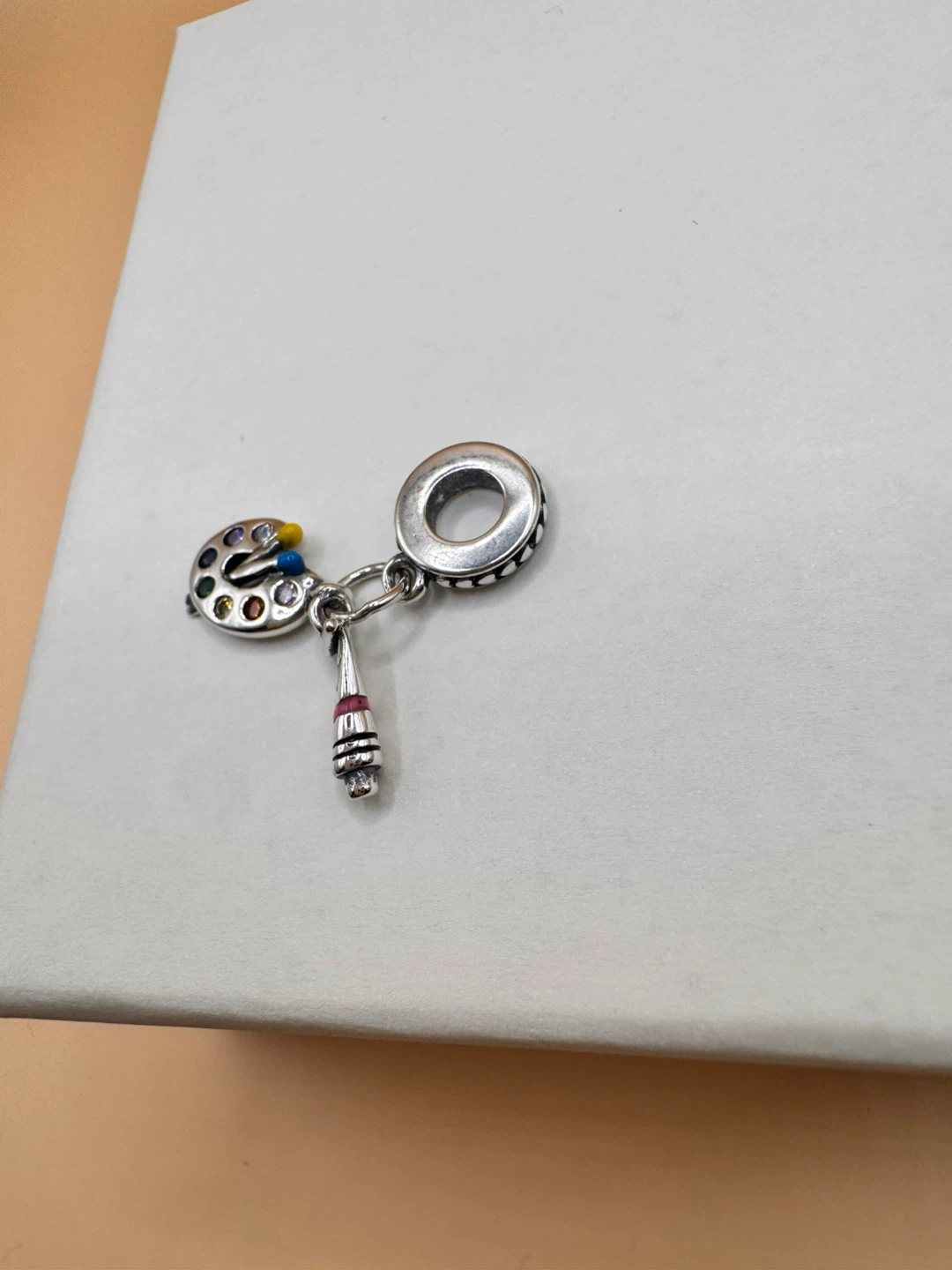❤️Sterling Silver 925 Artist Paint Palette & Brush Charm - photo 3
