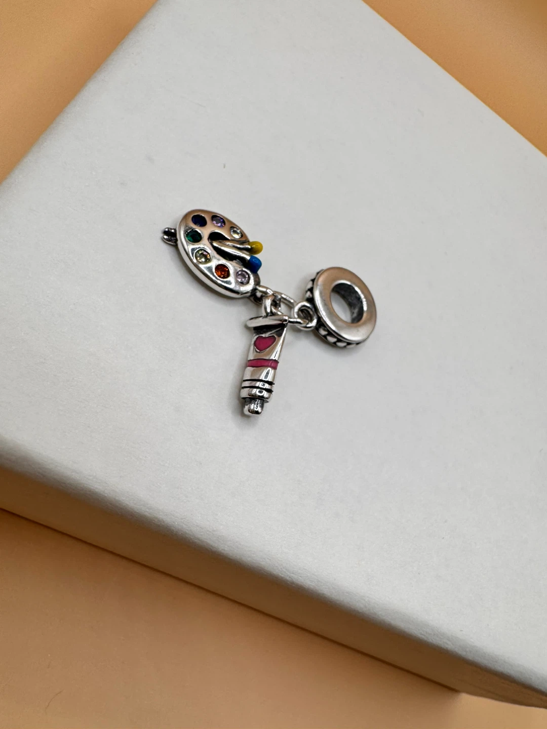 ❤️Sterling Silver 925 Artist Paint Palette & Brush Charm - photo 2