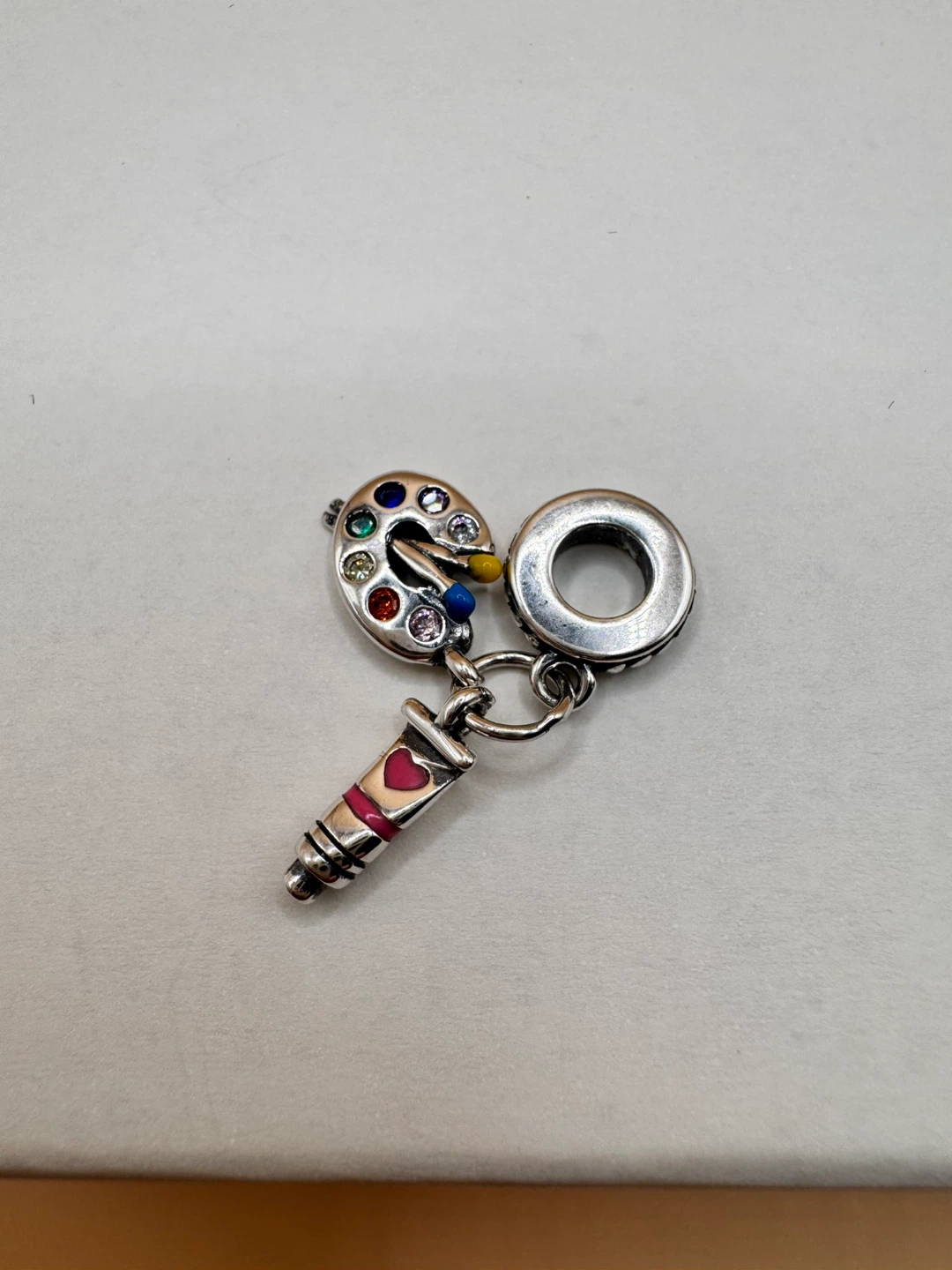 ❤️Sterling Silver 925 Artist Paint Palette & Brush Charm - photo 4