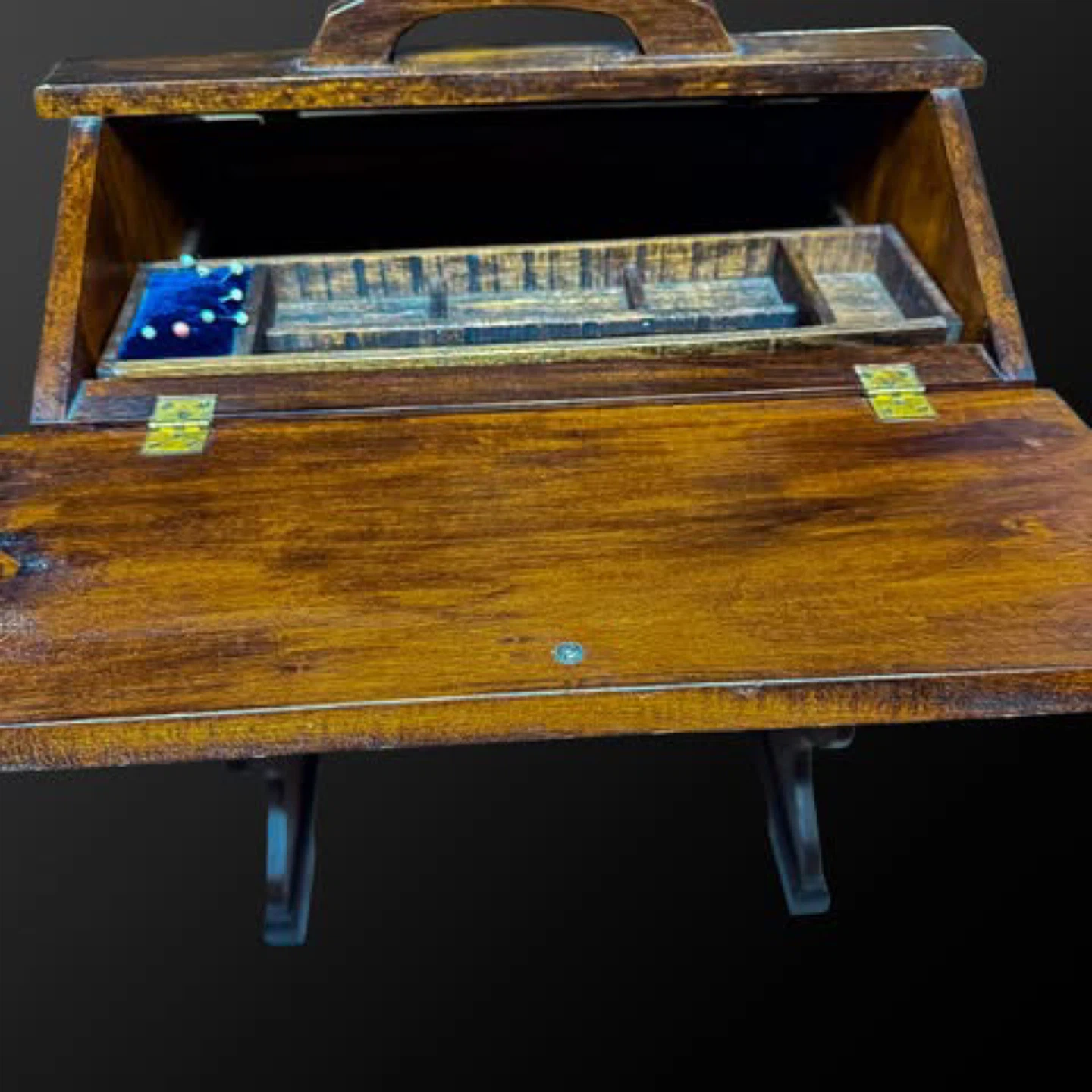 Vintage Wooden Sewing Box with Handle - photo 3