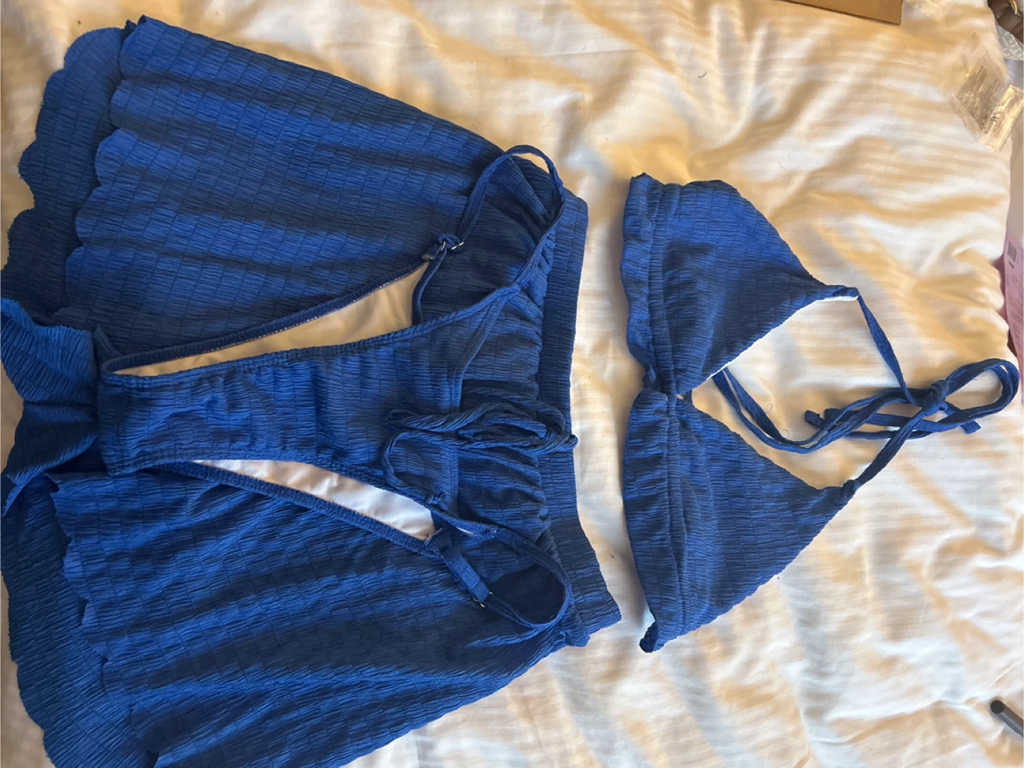 Blue textured bikini with cover-up shorts - photo 4