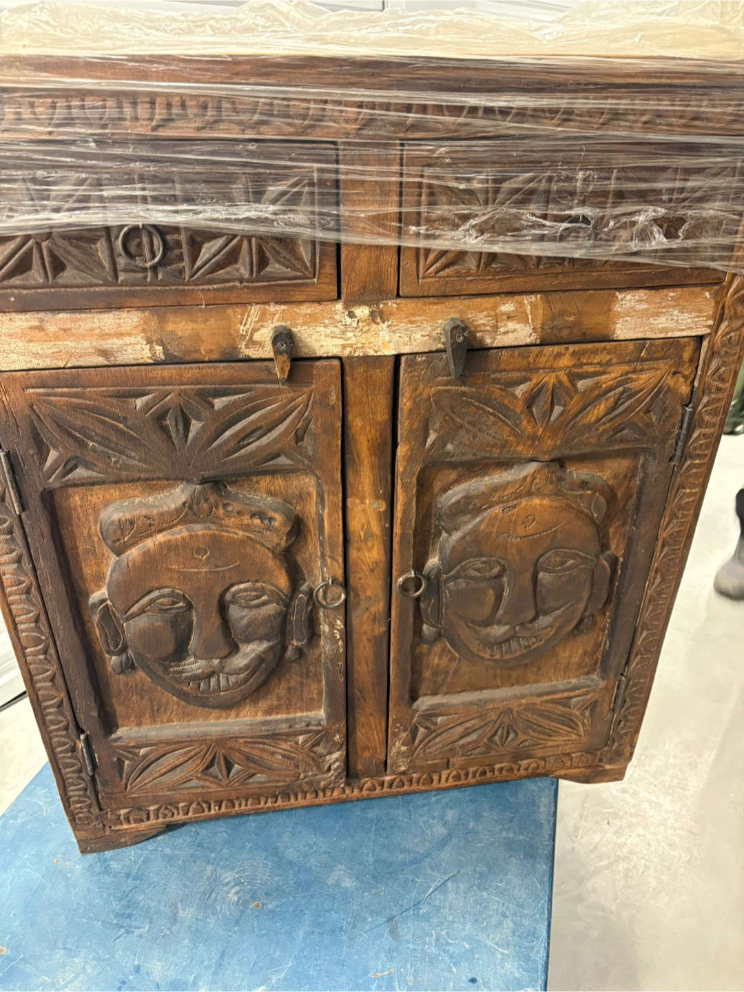Beautiful Carved Wood Cabinet with Face Motifs - photo 2