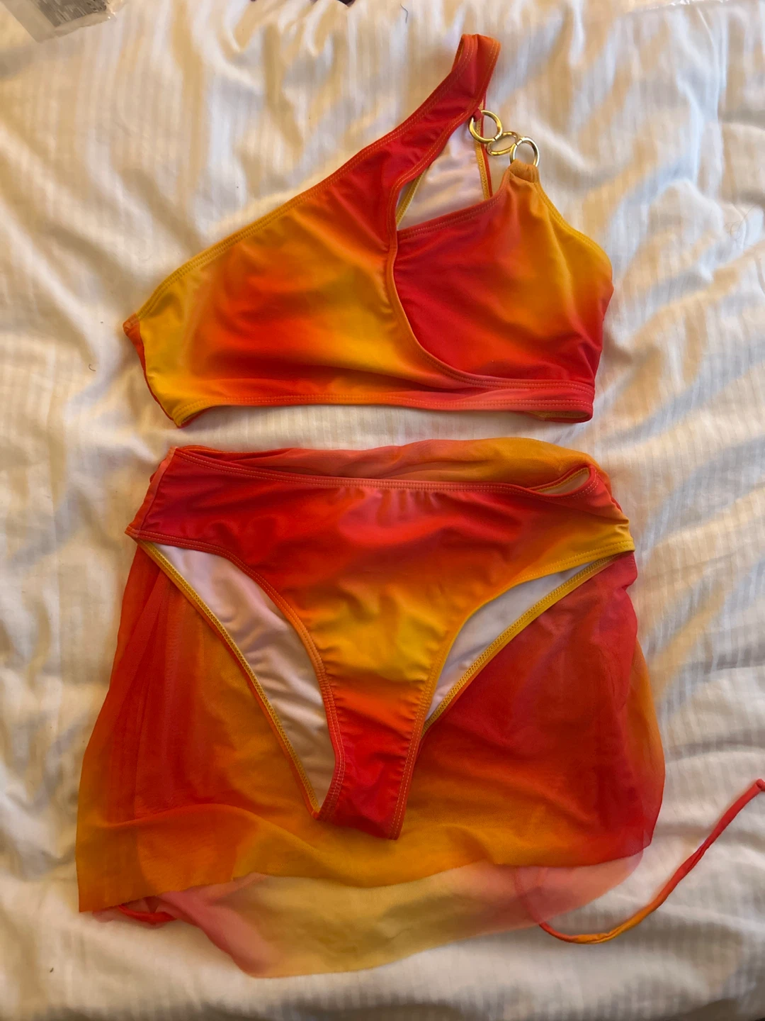 3-Piece Orange Yellow Tie Dye Swimsuit with Skirt - photo 3