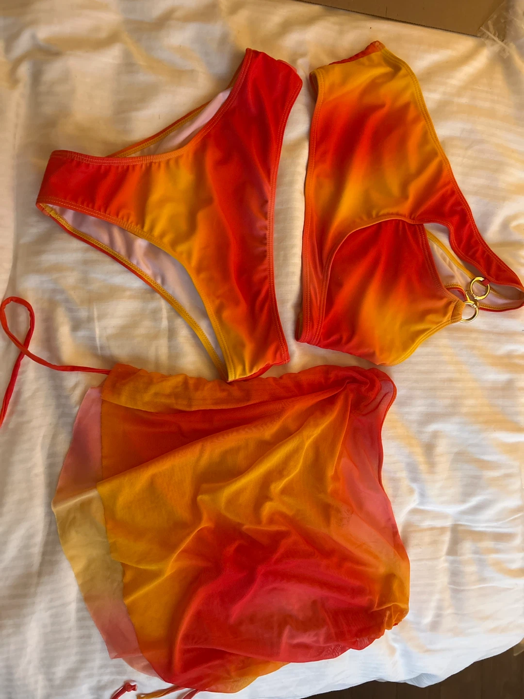 3-Piece Orange Yellow Tie Dye Swimsuit with Skirt - photo 4