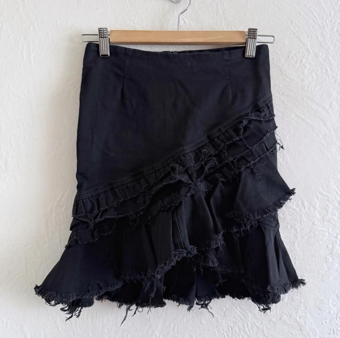 Black Ruffled Denim Mini Skirt