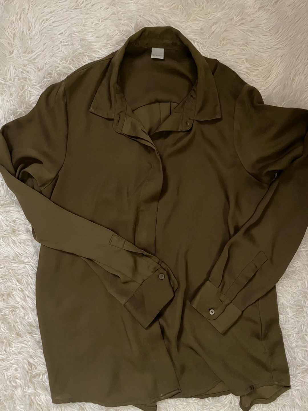 Women's H&M Long Sleeve Button-Up Shirt - Olive Green