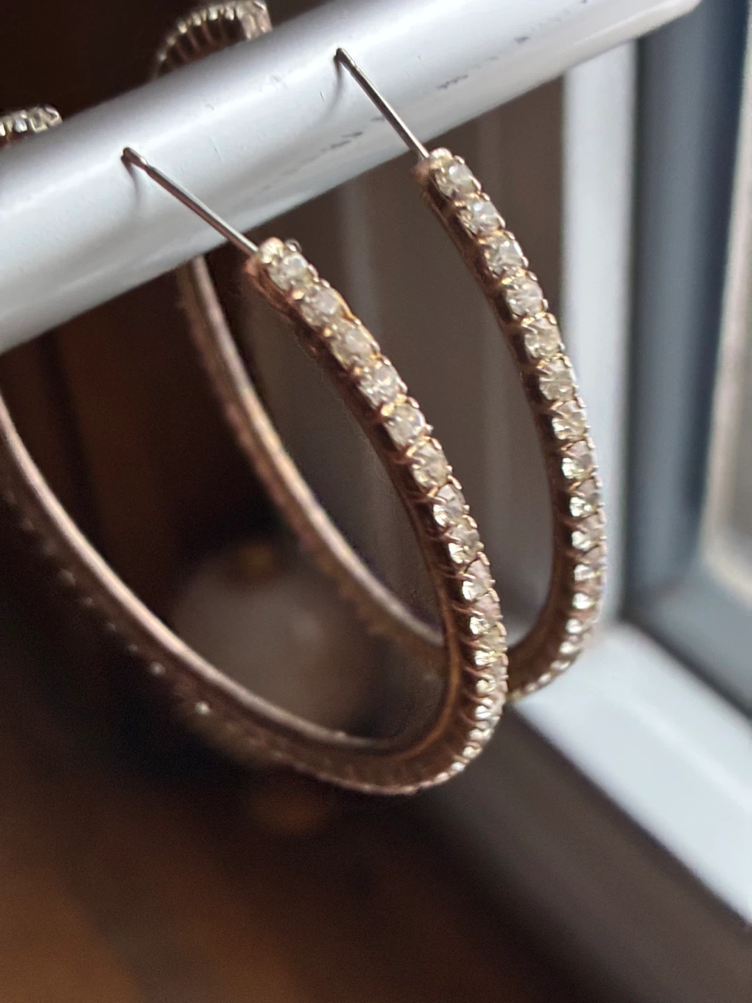 $5.00  rhinestone hoop earrings 2 inches big  costume jewellery