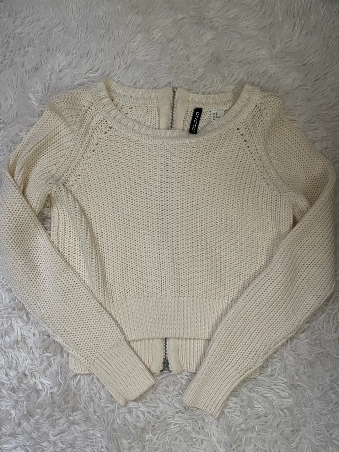 H&M Cream Knit Sweater with Zipper Back - Size 8