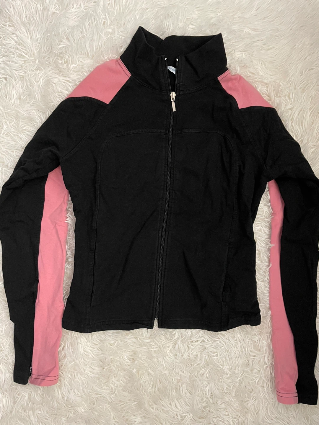 Women's Black and Pink Zip-Up Track Jacket